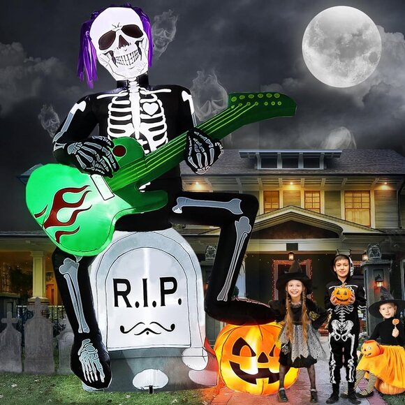 Lorvain 7 FT Halloween Inflatables Decorations Outdoor Skeleton Ghost Tombstone - Picture 1 of 7